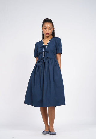 Front Tie V-Neck Midi Dress