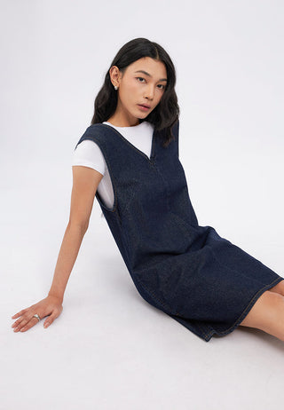 Sleeveless V-Neck Mini Chambray Dress