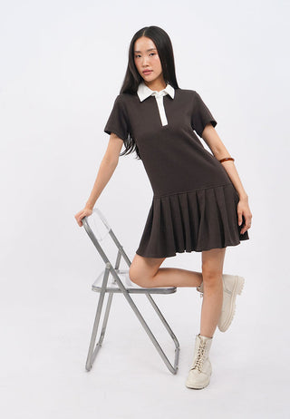 Box Pleats Short Sleeve Polo Dress