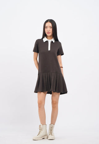 Box Pleats Short Sleeve Polo Dress
