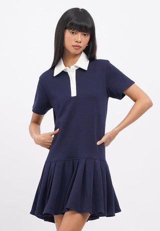 Box Pleats Short Sleeve Polo Dress