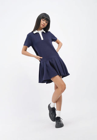 Box Pleats Short Sleeve Polo Dress