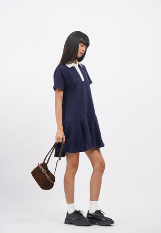 Box Pleats Short Sleeve Polo Dress