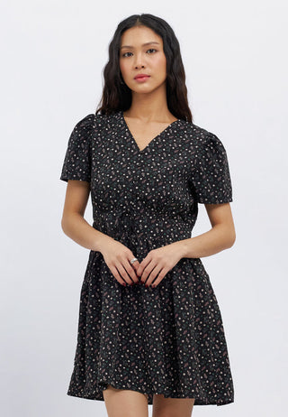Printed V-Neck Short Sleeve Mini Dress