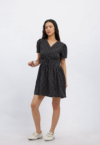 Printed V-Neck Short Sleeve Mini Dress