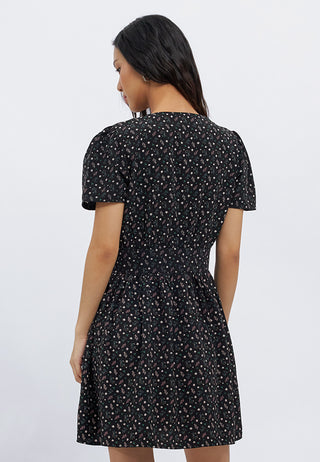 Printed V-Neck Short Sleeve Mini Dress