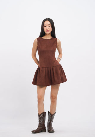 Pleated Low Waist Sleeveless Dress