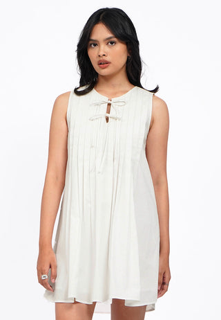 Pleated Tied Sleeveless Mini Dress