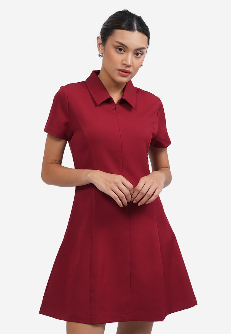 Short Sleeve Collared Mini Dress Dark Red – COLORBOX