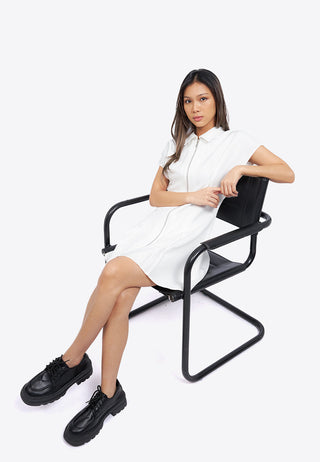 Zip Up Short Sleeve Mini Dress