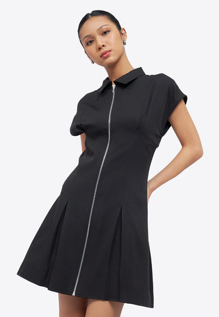 Zip Up Short Sleeve Mini Dress