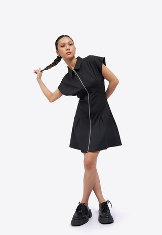 Zip Up Short Sleeve Mini Dress