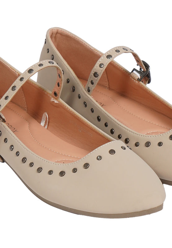 Single Buckle Flat Shoes Light Brown