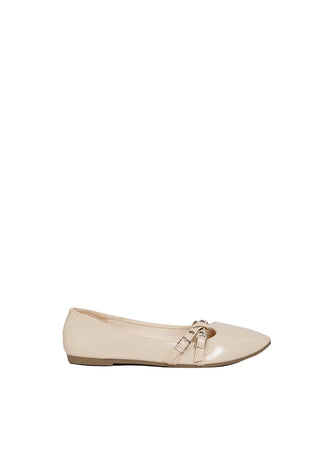 Beige Buckle Flats