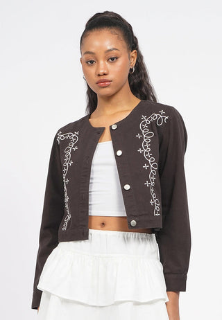 Embroidered Round Neck Jacket