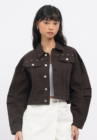 Crop Denim Jacket with Stud Details