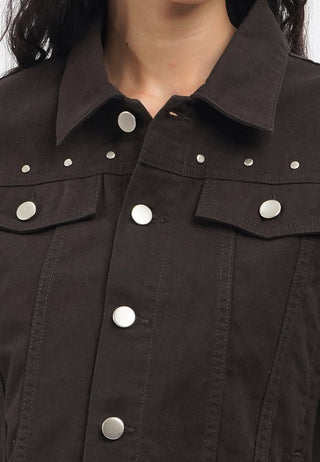 Crop Denim Jacket with Stud Details