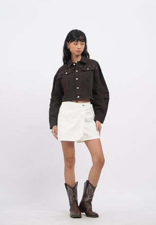 Crop Denim Jacket with Stud Details
