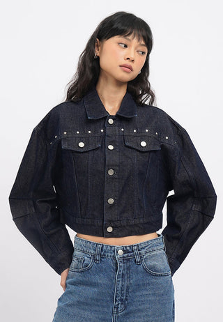 Crop Denim Jacket with Stud Details