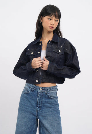 Crop Denim Jacket with Stud Details