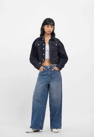 Crop Denim Jacket with Stud Details