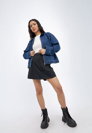 Contrast Collar Crop Denim Jacket