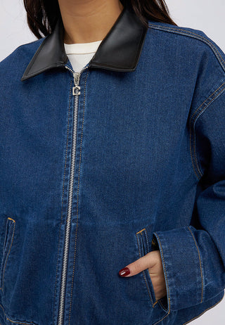 Contrast Collar Crop Denim Jacket