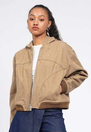 Hooded Long Sleeve Denim Jacket