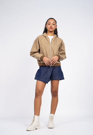 Hooded Long Sleeve Denim Jacket