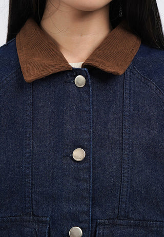Contrast Collar Denim Jacket with Pocket