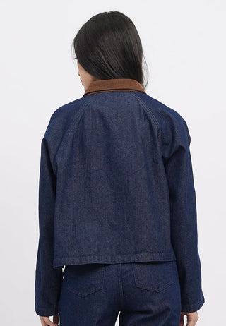 Contrast Collar Denim Jacket with Pocket