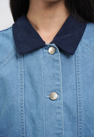 Contrast Collar Denim Jacket with Pocket
