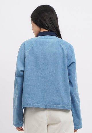 Contrast Collar Denim Jacket with Pocket