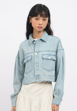 Puffy Sleeve Cropped Denim Jacket