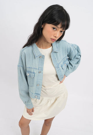 Puffy Sleeve Cropped Denim Jacket