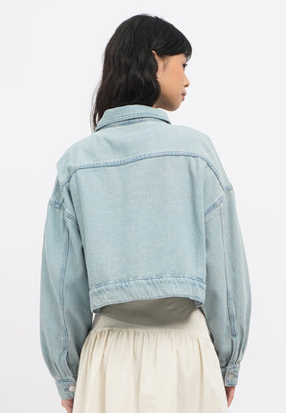 Puffy Sleeve Cropped Denim Jacket
