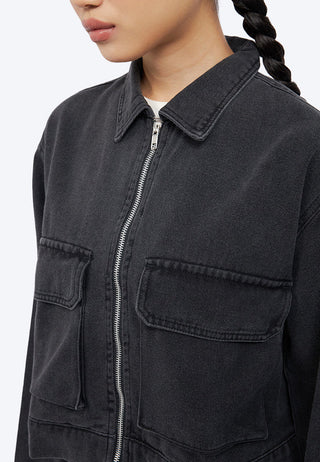 Double Pocket Zip Up Denim Jacket