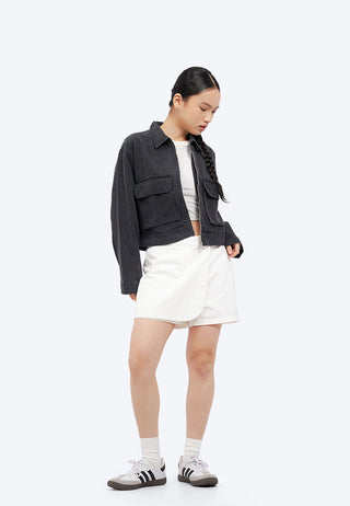 Double Pocket Zip Up Denim Jacket