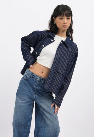 Oversized Stripes Denim Jacket