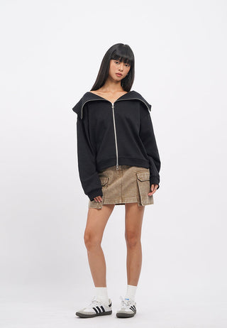 Two Way Zip Up Oversized Jacket