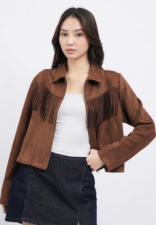 Long Sleeve Fringe Suede Jacket