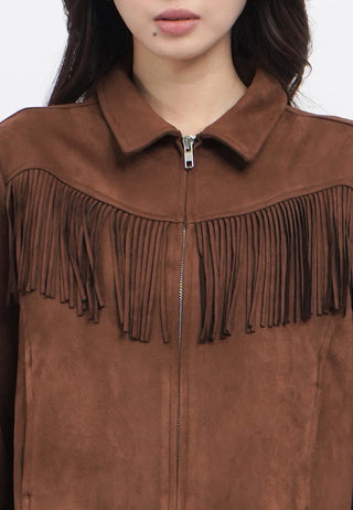 Long Sleeve Fringe Suede Jacket