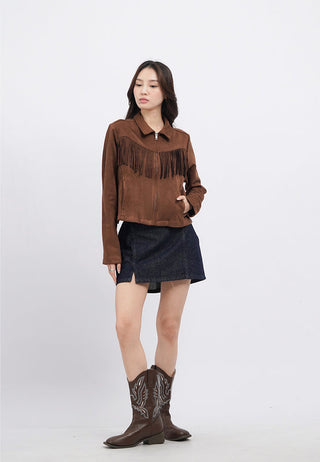 Long Sleeve Fringe Suede Jacket