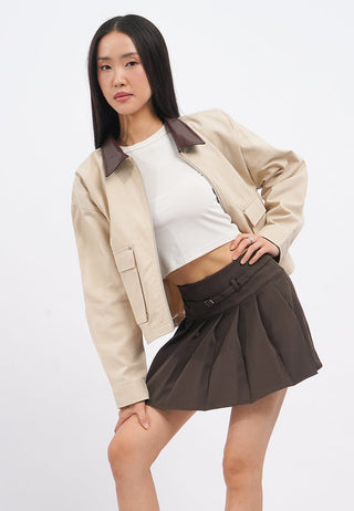 Leather Collar Oversized Boxy Jacket