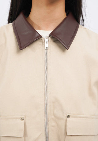 Leather Collar Oversized Boxy Jacket