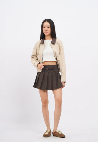 Leather Collar Oversized Boxy Jacket