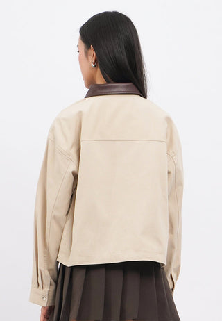 Leather Collar Oversized Boxy Jacket