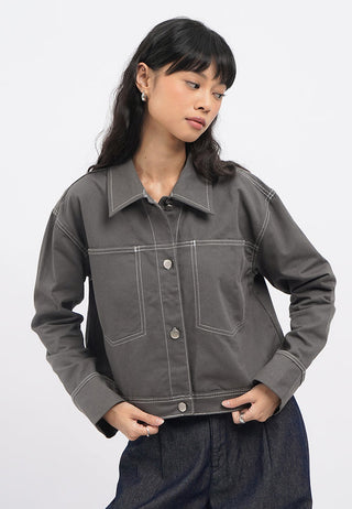 Contrast Stitch Collared Jacket