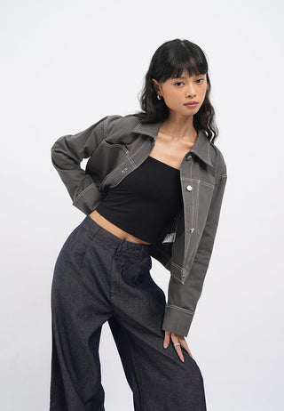Contrast Stitch Collared Jacket