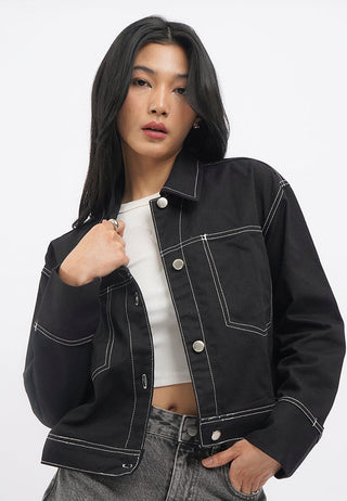 Contrast Stitch Collared Jacket